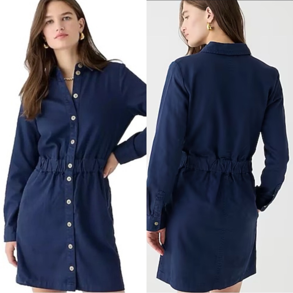 J.CREW Long Sleeve Button Front Navy Blue Cotton Denim Dress